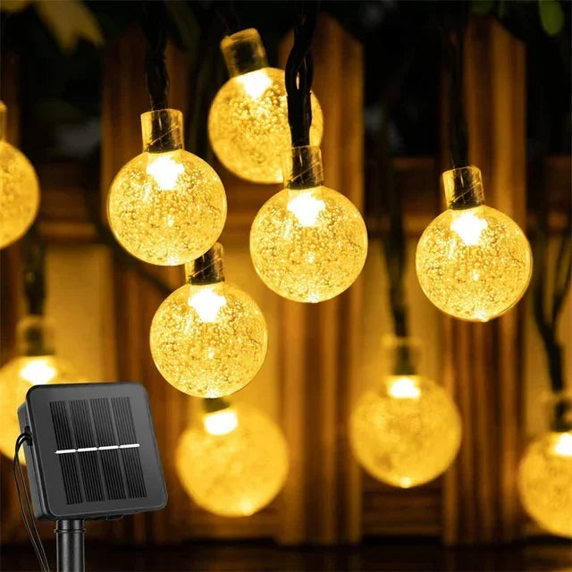 Solar String Lights for Garden, Patio & Christmas Decor | Waterproof Crystal Globe Fairy Lights | Outdoor Solar Festoon Lights, 5m–22m, 4 Colours