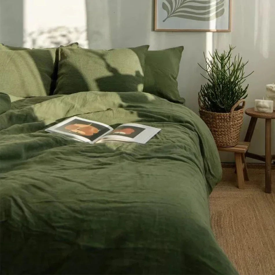 Stone Washed Linen Duvet Cover & Pillowcases for Bedroom | 100% French Linen Bedding | Breathable Neutral Bedroom Decor | 10 Colours