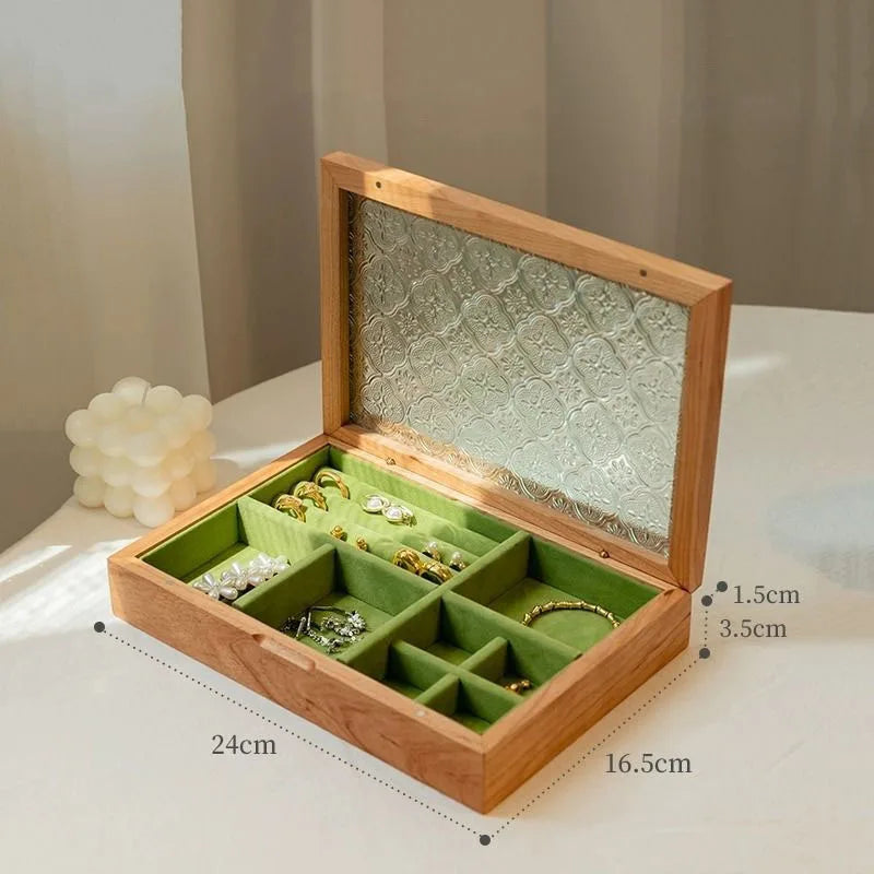 Solid Wood Jewellery Box for Dresser & Vanity | Modern Minimalist Organiser for Earrings, Necklaces & Bracelets | Portable Desktop Storage, 4 Styles