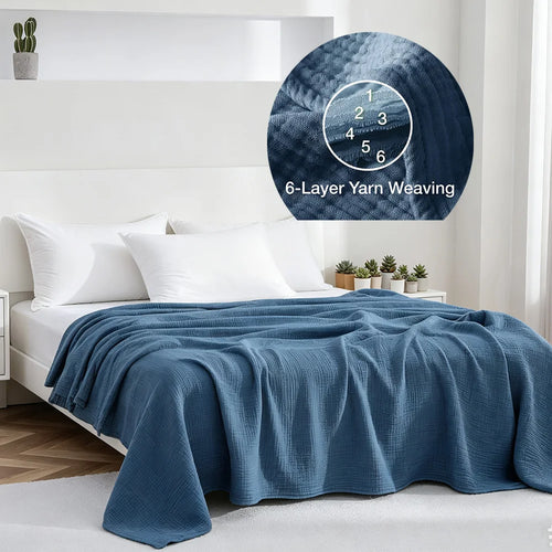 6-Layer Cotton Muslin Throw Blanket for Bed & Sofa | Lightweight Breathable Bedspread | Cozy Bedroom Decor | 3 Sizes, 9 Colours