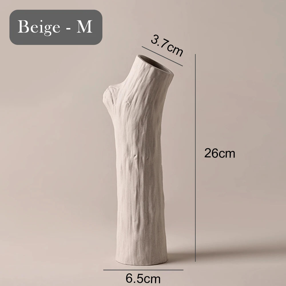 Tree Trunk Ceramic Vase for Living Room & Dining Table | Boho Branch-Shaped Flower Vase | Sculptural Centrepiece in White or Beige, 3 Sizes