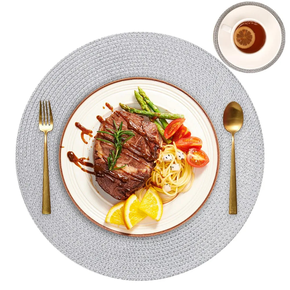 Round Braided Placemats Set of 6 with Coasters for Dining Table | Washable Non-Slip Woven Table Mats | Holiday & Everyday Table Decor, 34cm