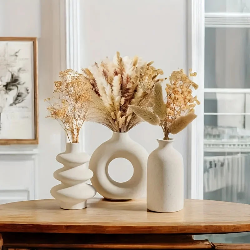 Ceramic Vase Set of 3 for Living Room, Bedroom & Shelf Decor | Boho Minimalist Vase Ornaments | Modern Home Decor in White or Black