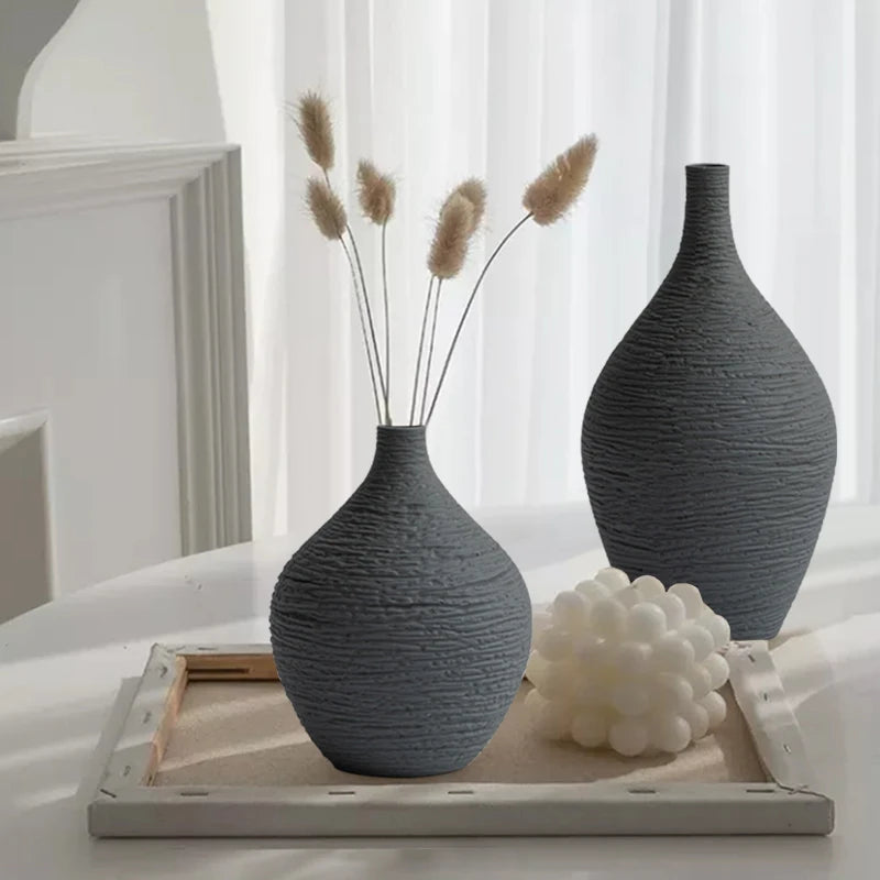 Narrow-Neck Ceramic Vase for Living Room, Office & Desktop | Nordic Minimalist Bud Vase | Modern Home Decor Gift in Beige or Grey, S or L