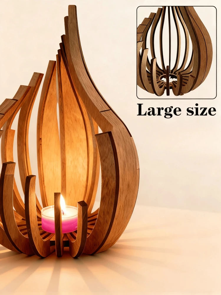 Handmade Wooden Candle Holder for Dining Table & Mantel | Sculptural Flame-Shaped Candlestick | Romantic Table Decor, S, M, L or Set of 3