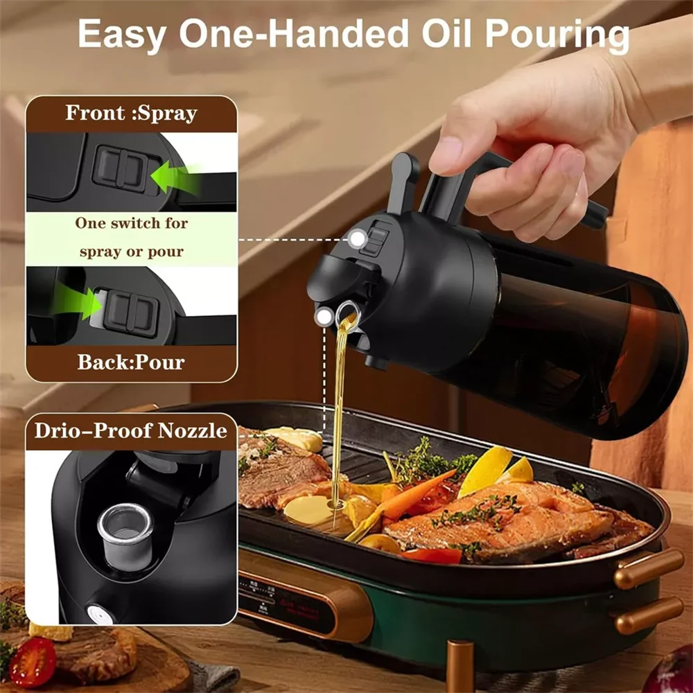 Glass Olive Oil Sprayer & Dispenser for Cooking & Air Fryer | 2 in 1 Pour & Spray Oil Bottle 470ml | Leakproof Kitchen Essential in 3 Colours
