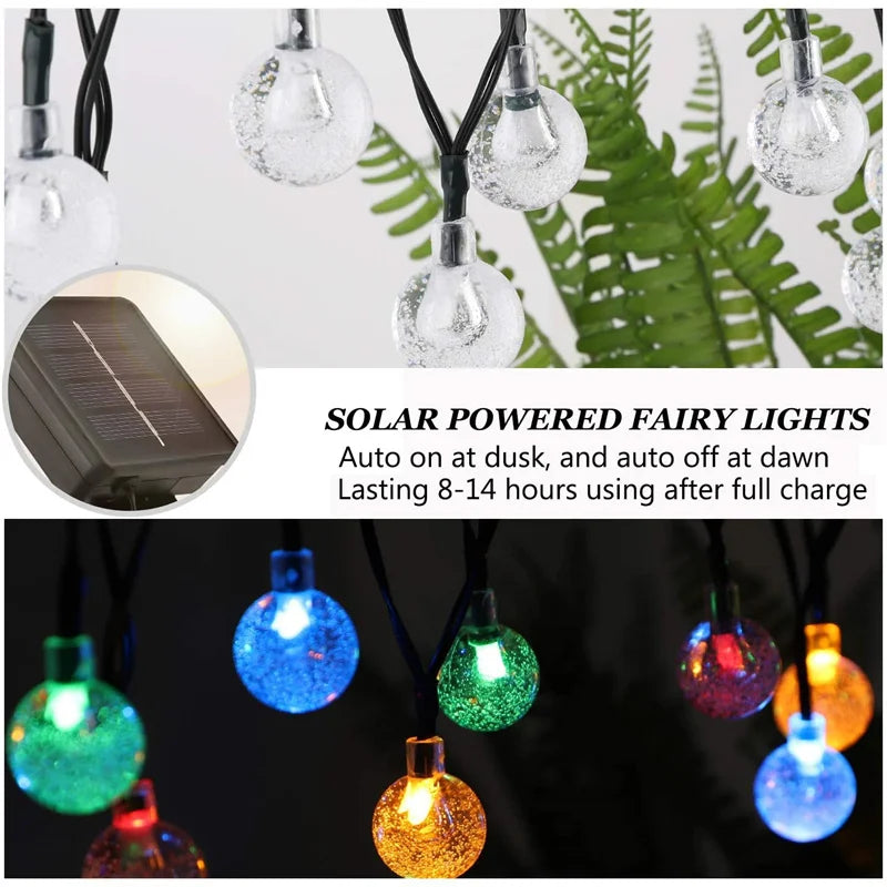 Solar String Lights for Garden, Patio & Christmas Decor | Waterproof Crystal Globe Fairy Lights | Outdoor Solar Festoon Lights, 5m–22m, 4 Colours