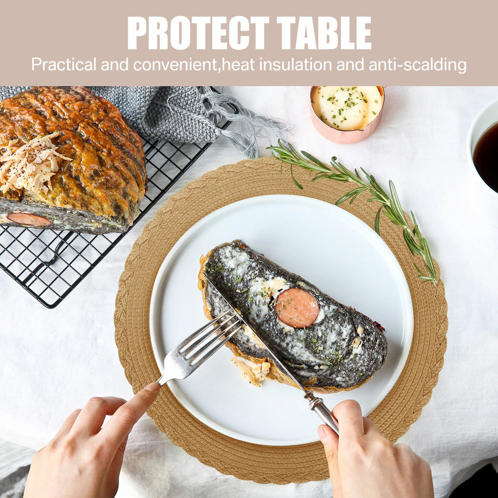 Round Braided Placemats Set of 6 with Coasters for Dining Table | Washable Non-Slip Woven Table Mats | Holiday & Everyday Table Decor, 34cm