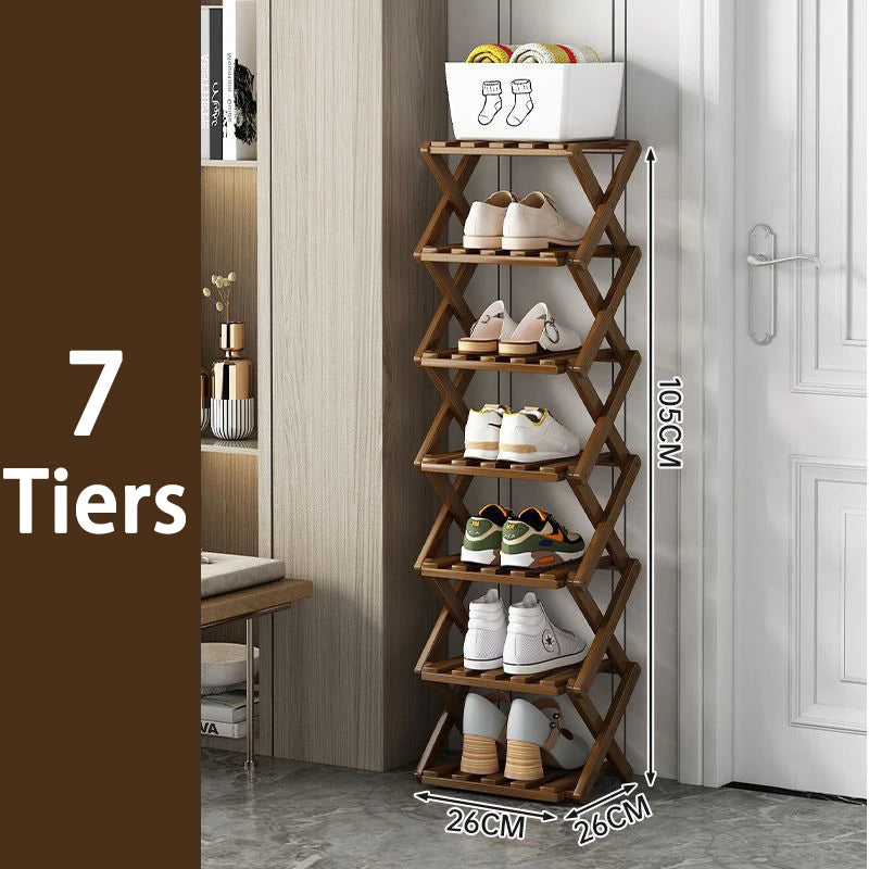 Bamboo Shoe Rack for Entryway, Closet & Hallway | Foldable Vertical Shoe Storage with No Assembly Needed | 2 to 9 Tiers in Natural or Brown