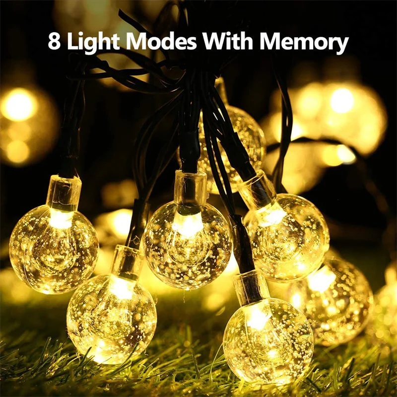 Solar String Lights for Garden, Patio & Christmas Decor | Waterproof Crystal Globe Fairy Lights | Outdoor Solar Festoon Lights, 5m–22m, 4 Colours