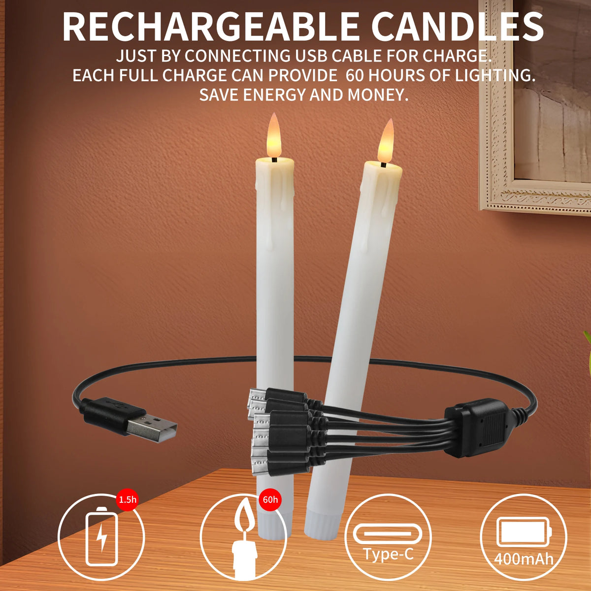Rechargeable Flameless LED Taper Candles for Dining Table, Mantel & Window | Remote Control with Timer | Flickering Candle Set, 6 to 24 Pcs