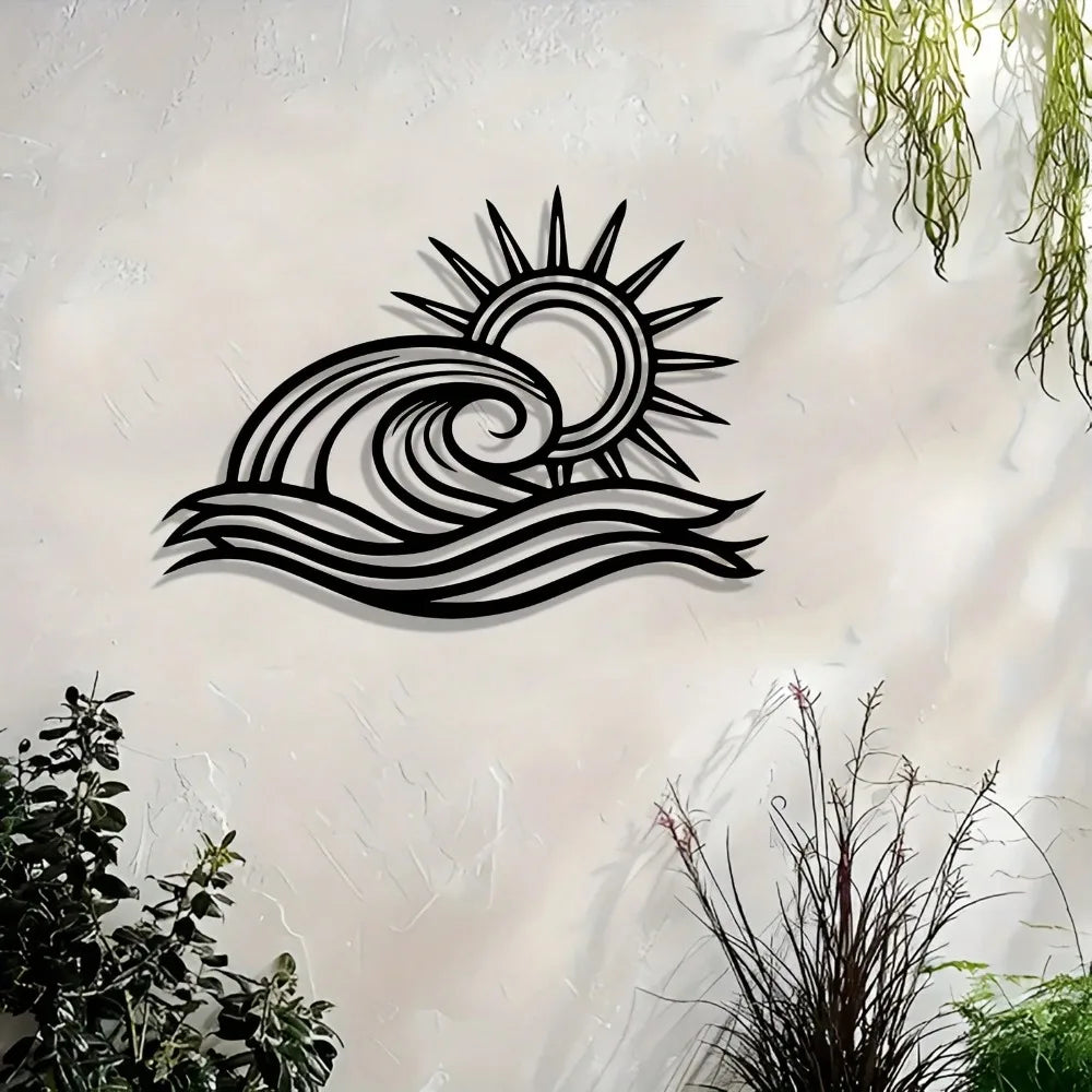 Coastal Sun Metal Wall Art | Rustic Iron Wave & Sunrise Wall Decor for Living Room, Bedroom, Bathroom, Patio & Garden