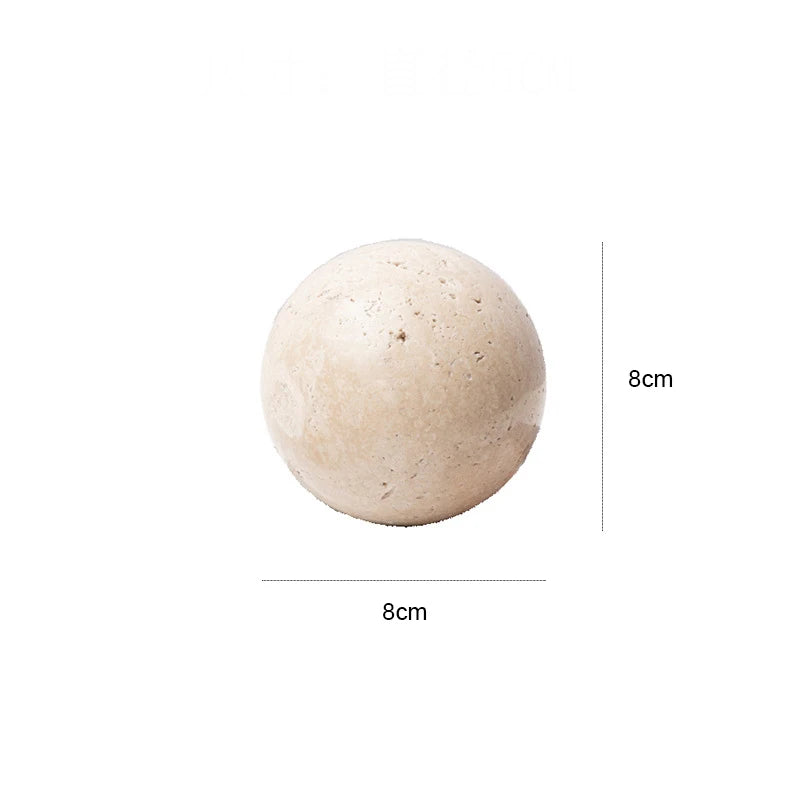 Travertine Stone Sphere for Coffee Table & Shelf Decor | Natural Marble Ball Sculpture | Minimalist Vintage Home Accent, 8, 10 or 12cm