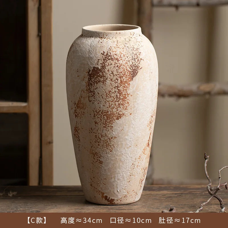 Mottled Ceramic Jar Vase for Entryway, Living Room & TV Cabinet | Wabi-Sabi Antique Pottery Vase | Rustic Floor & Table Decor in S, M, L