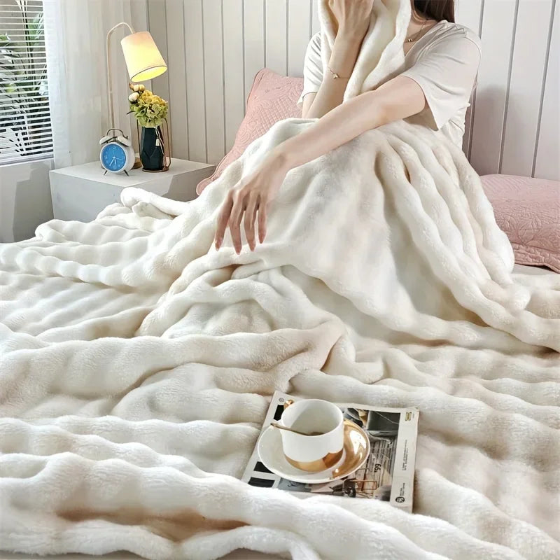 Faux Rabbit Fur Throw Blanket for Bed & Sofa | Plush Cozy Bedroom Decor | Anti-Pilling Soft Blanket | 6 Sizes, 70x100cm to 200x230cm