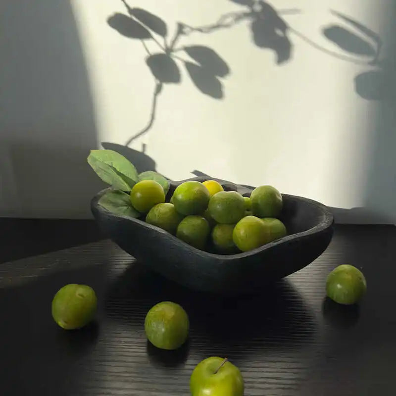 Solid Wood Decorative Tray for Entryway, Dining Table & Coffee Table | Vintage Shaped Wooden Fruit & Jewellery Plate | Rustic Home Decor Bowl, 2 Styles