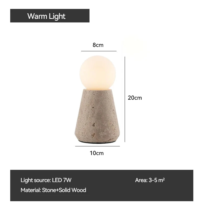 Travertine Table Lamp for Bedroom Bedside & Living Room | Natural Stone Wabi Sabi Design | Warm White Bulb Included | 20cm or 30cm