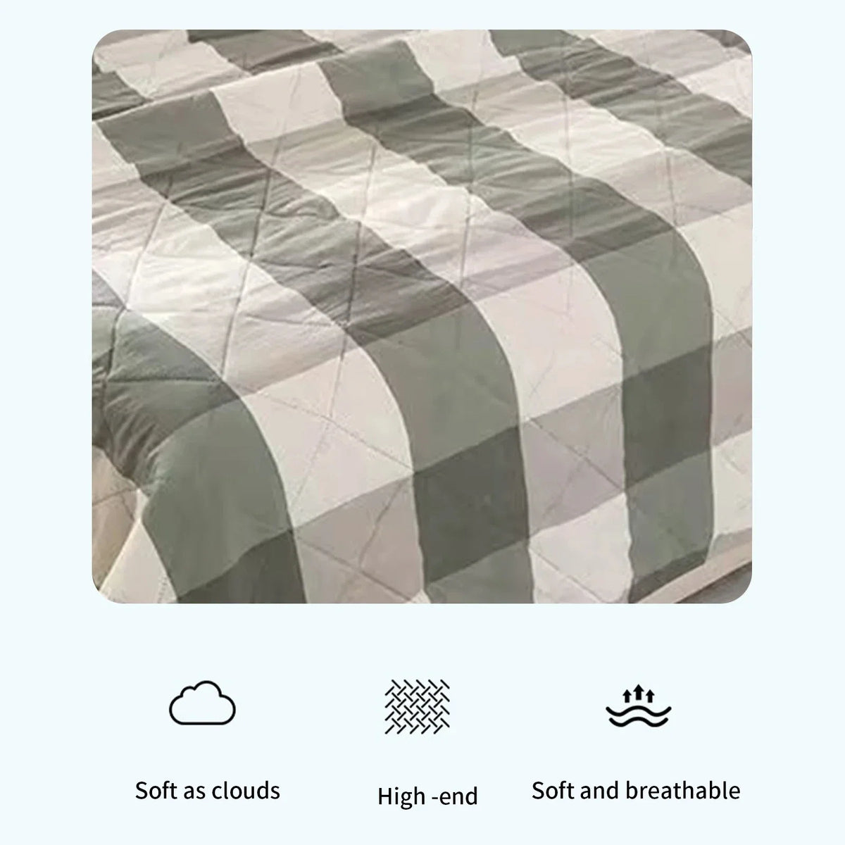 Lightweight Plaid Quilt for Bed & Sofa | Soft Washed Summer Comforter & Bedspread | Cozy Bedroom Decor in 5 Colours, 150x200 to 200x230cm