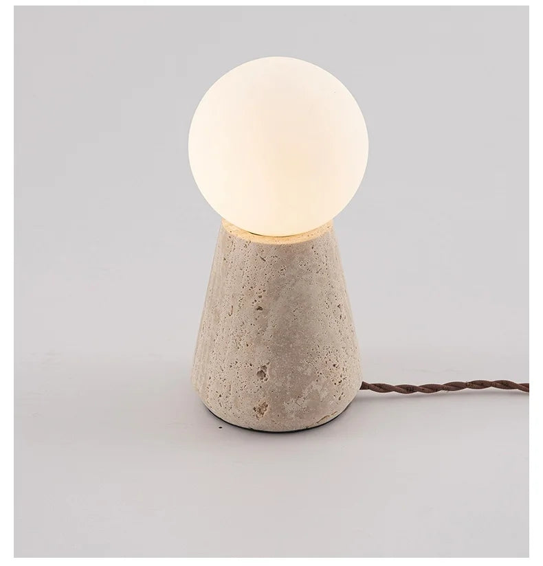 Travertine Table Lamp for Bedroom Bedside & Living Room | Natural Stone Wabi Sabi Design | Warm White Bulb Included | 20cm or 30cm