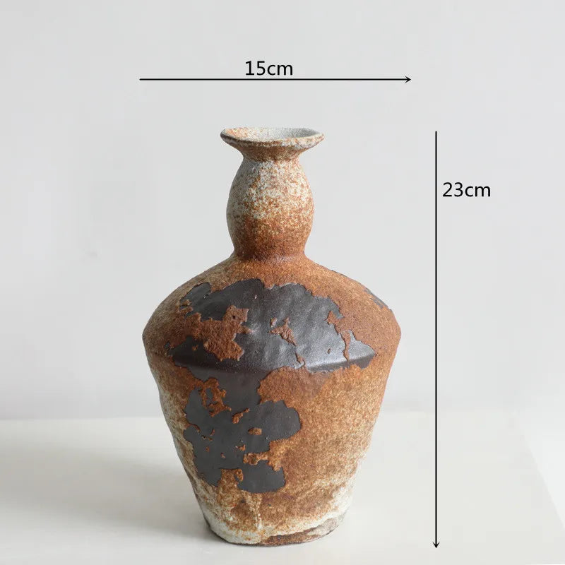 Handmade Coarse Ceramic Vase for Living Room & Tabletop | Wabi-Sabi Zen Flower Vase for Dried Flowers | Retro Pottery Decor, 12 Styles