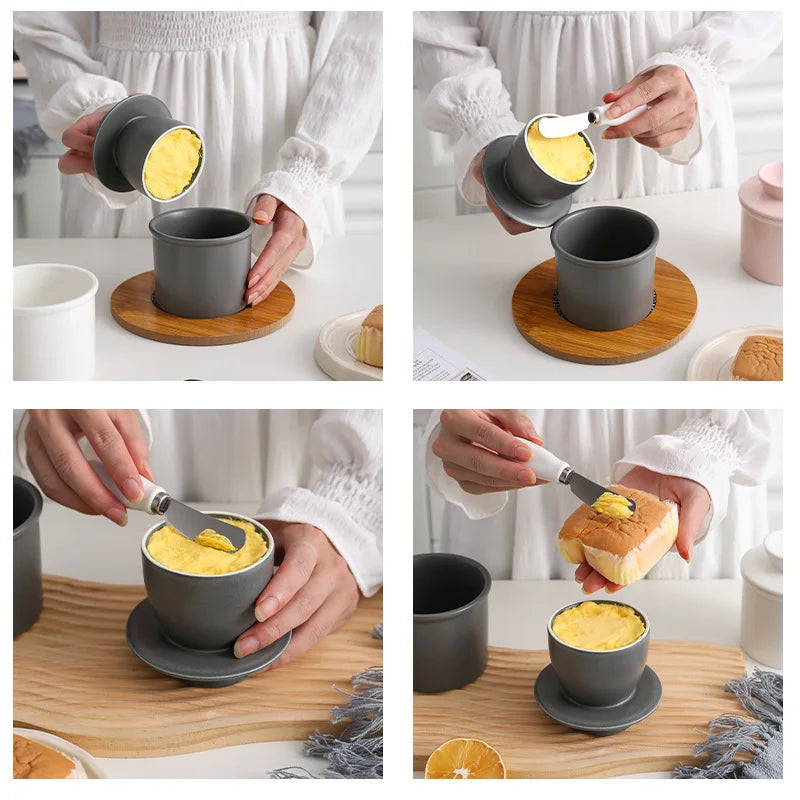 Ceramic Butter Dish with Lid for Kitchen & Dining Table | Round Butter Keeper & Cheese Holder | Minimalist Ceramic Tableware, 2 Styles