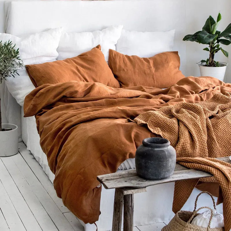 Stone Washed Linen Duvet Cover & Pillowcases for Bedroom | 100% French Linen Bedding | Breathable Neutral Bedroom Decor | 10 Colours