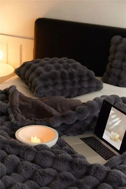 Faux Fur Bubble Throw Blanket for Bed & Sofa | Ultra-Soft Plush 3D Texture | Cozy Winter Bedroom Decor | 5 Sizes, 5 Colours