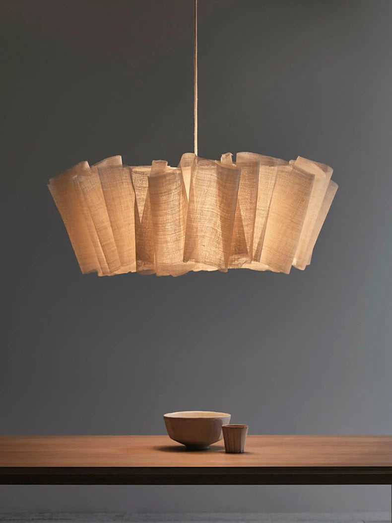 Pleated Linen Pendant Light for Bedroom, Dining Room & Living Room | Wabi Sabi Fabric Chandelier | Handmade Japandi Ceiling Light, 40 to 80cm