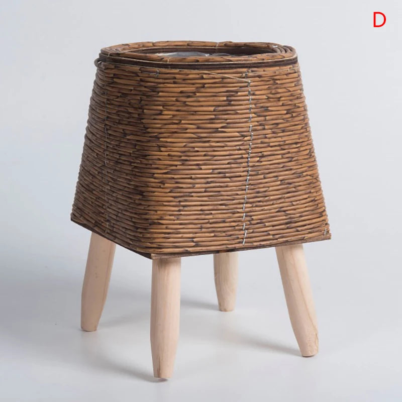 Woven Plant Stand with Removable Wooden Legs for Living Room & Patio | Handmade Rattan-Look Planter Basket | Nordic Plant Pot Holder, 6 Styles