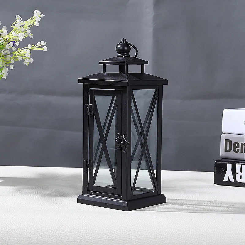 Glass Lantern Candle Holder for Patio, Dining Table & Entryway | Black Metal Hurricane Lantern | Windproof Modern Candle Holder, 30 to 50cm