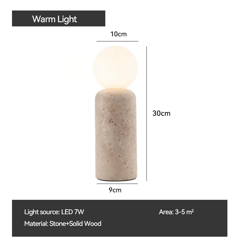 Travertine Table Lamp for Bedroom Bedside & Living Room | Natural Stone Wabi Sabi Design | Warm White Bulb Included | 20cm or 30cm