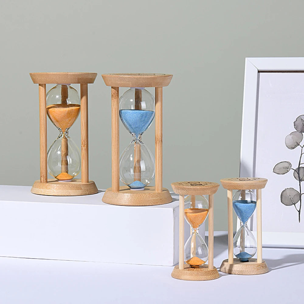 Wooden Hourglass Sand Timer for Desk, Living Room & Kitchen | Minimalist Home Decor Accent | 3, 5, 10, 15 or 30 Minutes in Blue or Orange