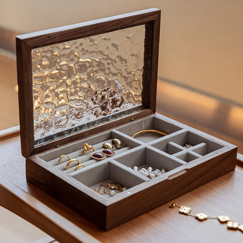Solid Wood Jewellery Box for Dresser & Vanity | Modern Minimalist Organiser for Earrings, Necklaces & Bracelets | Portable Desktop Storage, 4 Styles