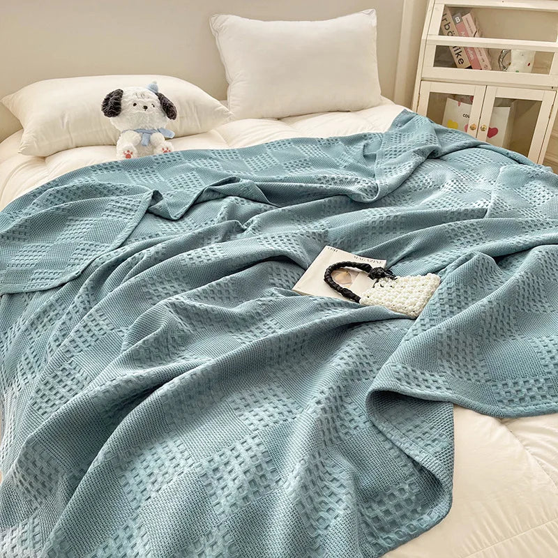 100% Cotton Waffle Throw Blanket for Bed & Sofa | Breathable Lightweight Blanket | Minimalist Bedroom Decor | 4 Sizes