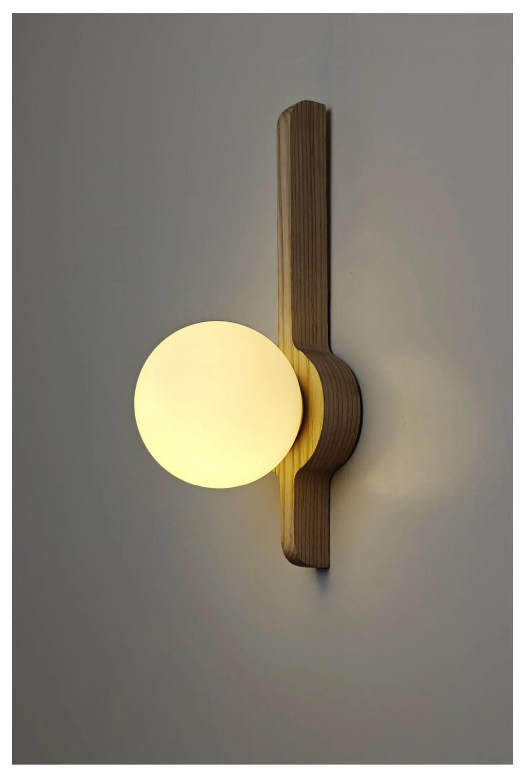 Glass Globe Wall Sconce for Living Room, Bedroom & Hallway | Wabi-Sabi Walnut Wood Wall Light | Moonlight Globe in 3 Finishes & 3 Colour Temperatures