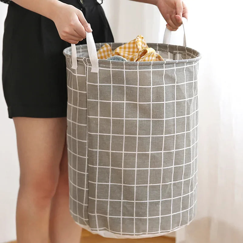 Foldable Laundry Hamper for Bedroom, Bathroom & Nursery | Large Cotton Linen Laundry Basket | Water Resistant Clothes & Toy Storage in 3 Colours