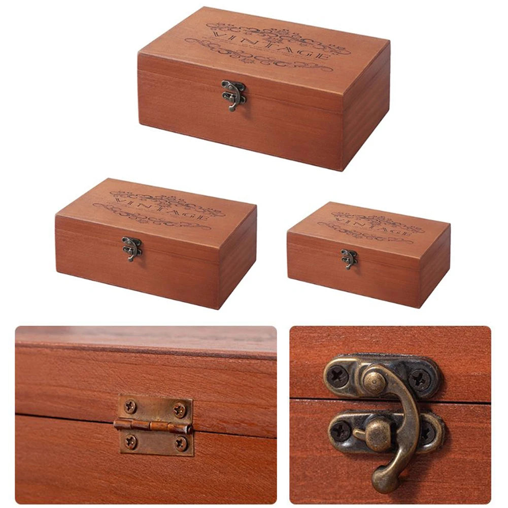 Wooden Storage Box with Lock & Hinged Lid for Home Office & Bedroom | Retro Keepsake Box | Decorative Valuables Case in S, M, L