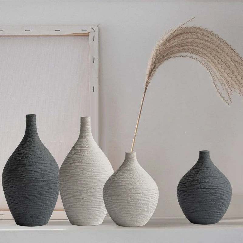 Narrow-Neck Ceramic Vase for Living Room, Office & Desktop | Nordic Minimalist Bud Vase | Modern Home Decor Gift in Beige or Grey, S or L