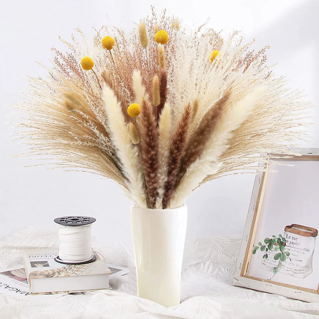 Dried Pampas Grass Bouquet for Vases, Living Room & Wedding Decor | Natural Fluffy Boho Dried Flowers | Mixed Bouquets in 30+ Styles, 45 to 50cm