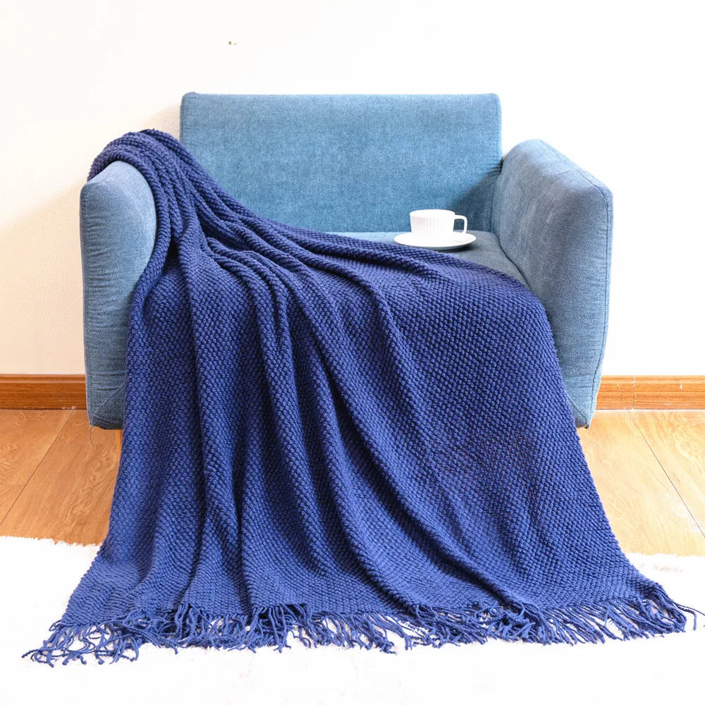 Chunky Knit Throw Blanket with Tassels for Sofa & Bed | Boho Cozy Bedroom Decor | Soft Textured Knit Blanket | 12 Colours
