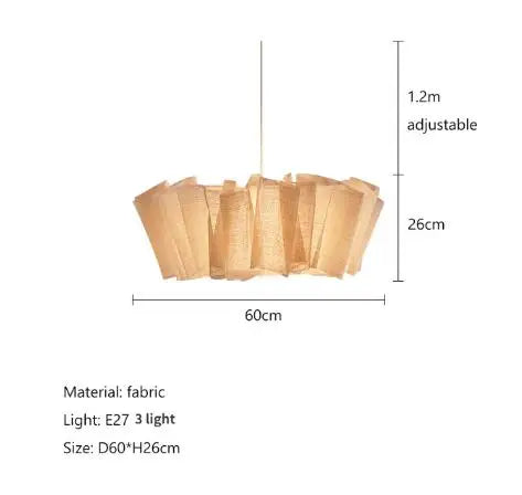 Pleated Linen Pendant Light for Bedroom, Dining Room & Living Room | Wabi Sabi Fabric Chandelier | Handmade Japandi Ceiling Light, 40 to 80cm