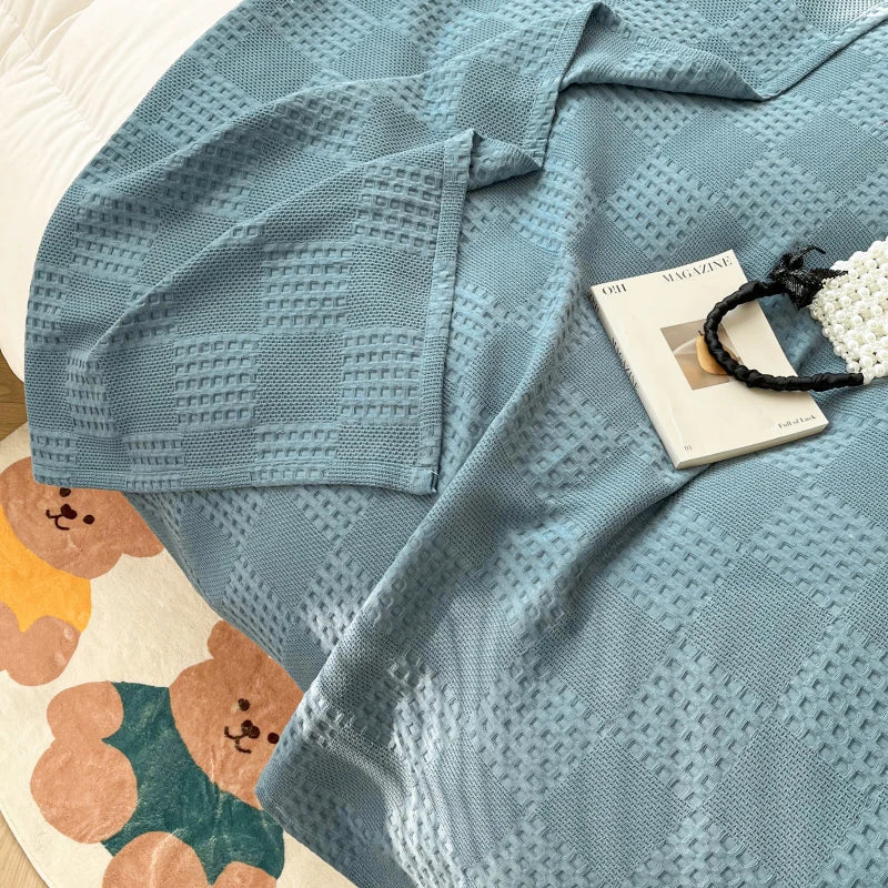 100% Cotton Waffle Throw Blanket for Bed & Sofa | Breathable Lightweight Blanket | Minimalist Bedroom Decor | 4 Sizes