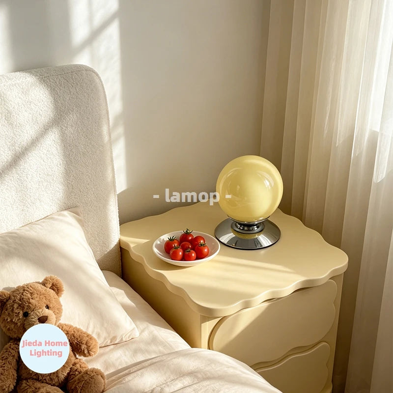 Globe Glass Table Lamp on Plinth for Bedroom & Living Room | Italian-Style Geometric Retro Bedside Lamp | Dimmable, 3 Colour Temperatures