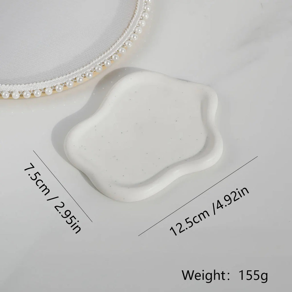 Ceramic Jewellery Dish for Dresser, Nightstand & Entryway | White Trinket Tray for Rings, Keys & Watches | Minimalist Gift in 4 Shapes