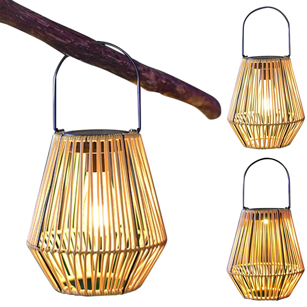Large Rattan Solar Lantern for Balcony, Patio & Garden | IP65 Waterproof Hanging Bamboo Weave Light | Solar Outdoor Lighting, 2 Options