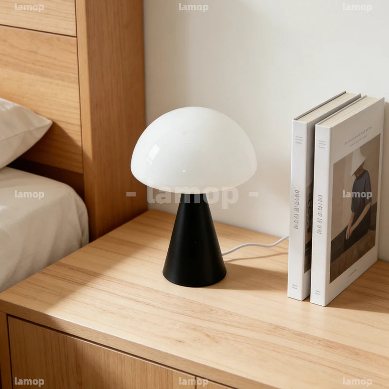 Glass Mushroom Table Lamp for Bedside, Desk & Study | Modern Minimalist Umbrella Lamp | USB-C Powered LED Night Light in 5 Colours