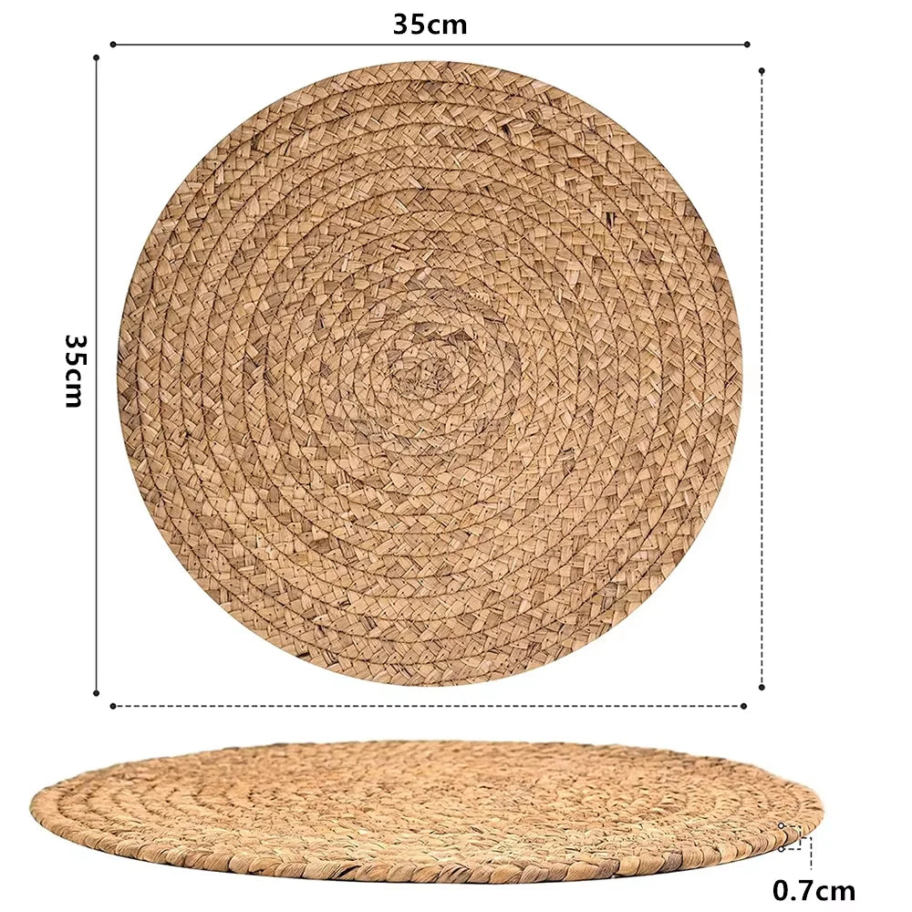 Round Woven Placemats for Dining Table | Natural Straw & Water Hyacinth-Style Boho Place Mats | Farmhouse Table Decor, 30–38cm