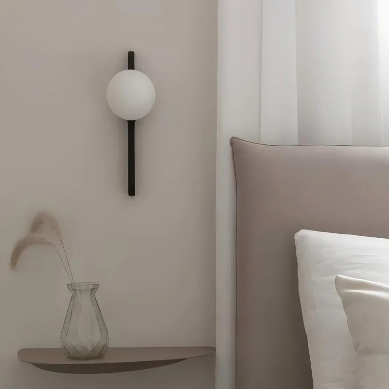 Glass Globe Wall Sconce for Living Room, Bedroom & Hallway | Wabi-Sabi Walnut Wood Wall Light | Moonlight Globe in 3 Finishes & 3 Colour Temperatures