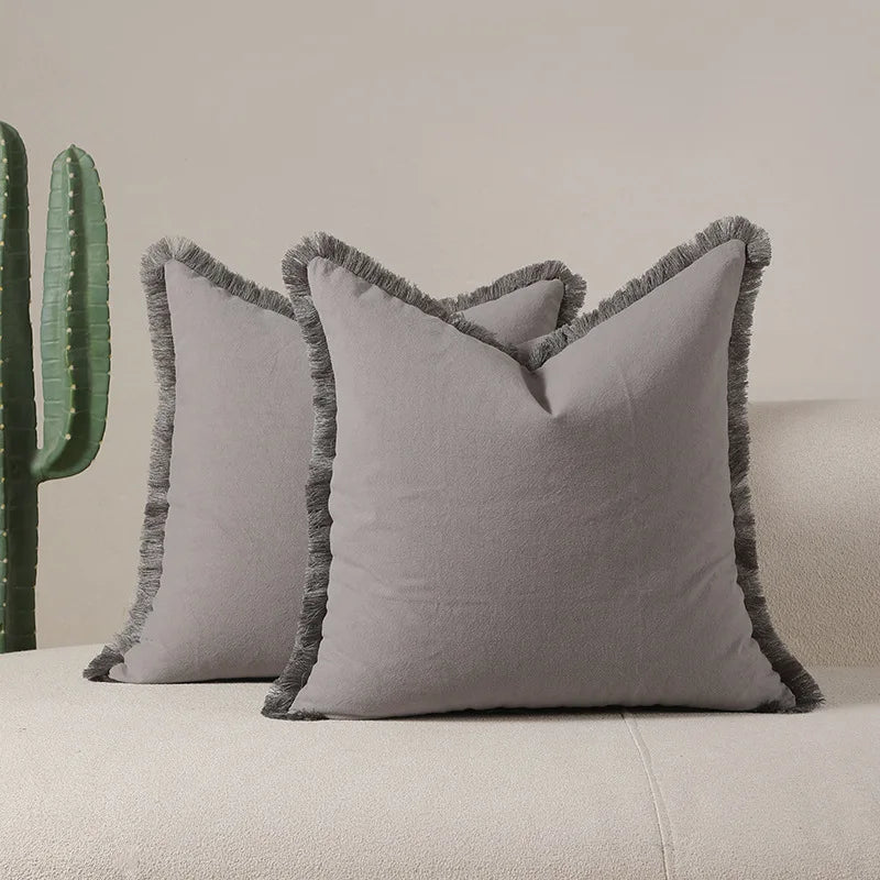 Cotton Tassel Throw Pillow Cover for Bed & Living Room Sofa | Boho Bedroom Decor | Solid Colour Cushion Cover | 12 Colours, 4 Sizes