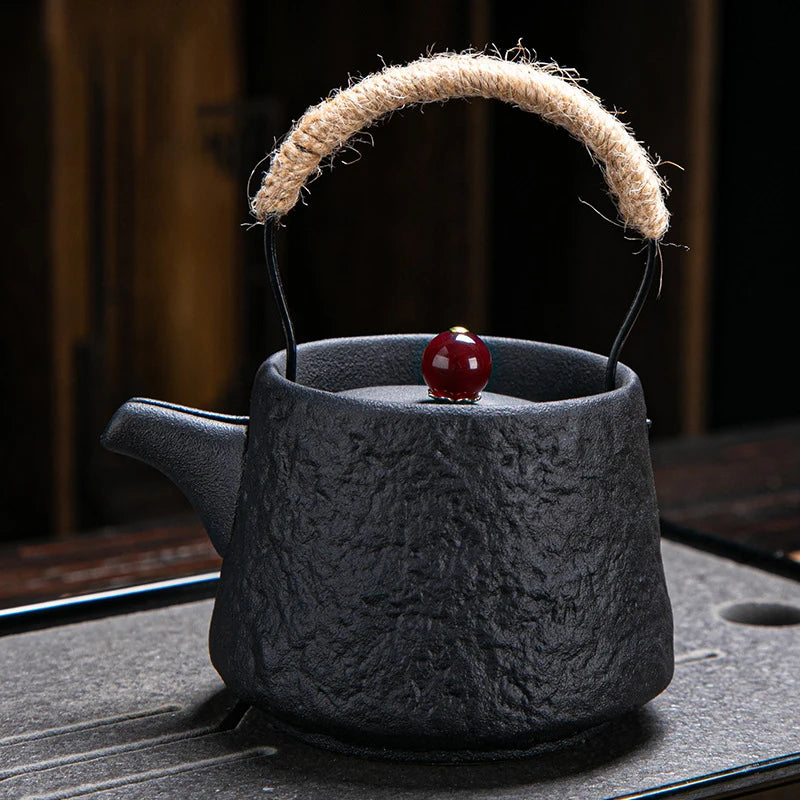 Coarse Ceramic Beam Teapot | Retro Japanese Kung Fu Single Pot Tea Maker for Loose Leaf Tea, Kitchen & Dining, 4 Designs